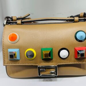 Fendi Baguette Studded Shoulder Bag – Beige Leather with Multicolor Embellishments