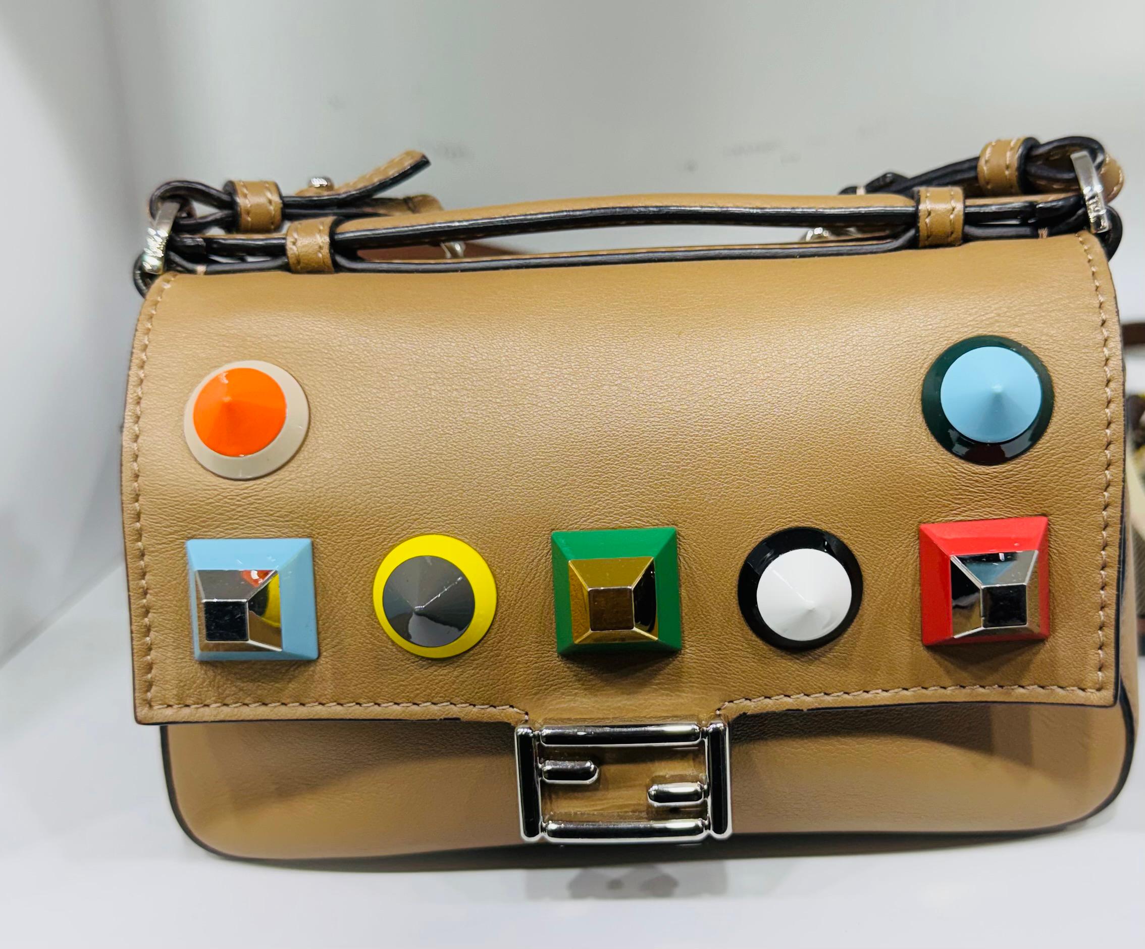 Fendi Baguette Studded Shoulder Bag – Beige Leather with Multicolor Embellishments